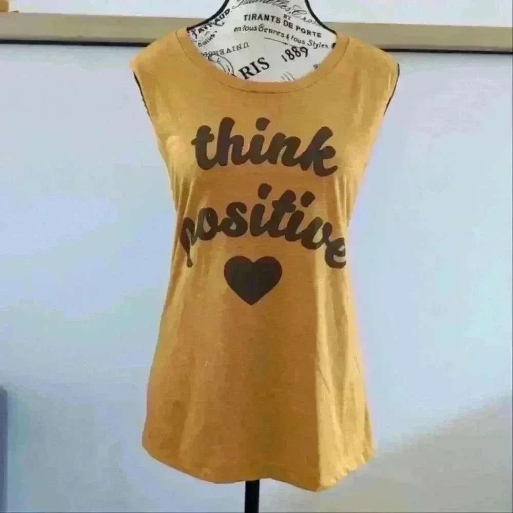 NEXT LEVEL | Women's Antique Gold "Think Positive" Muscle Tee NWOT